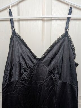 SEARS SIZE 38 WOMENS BLACK FULL SLIP VINTAGE LACE TRIM EUC